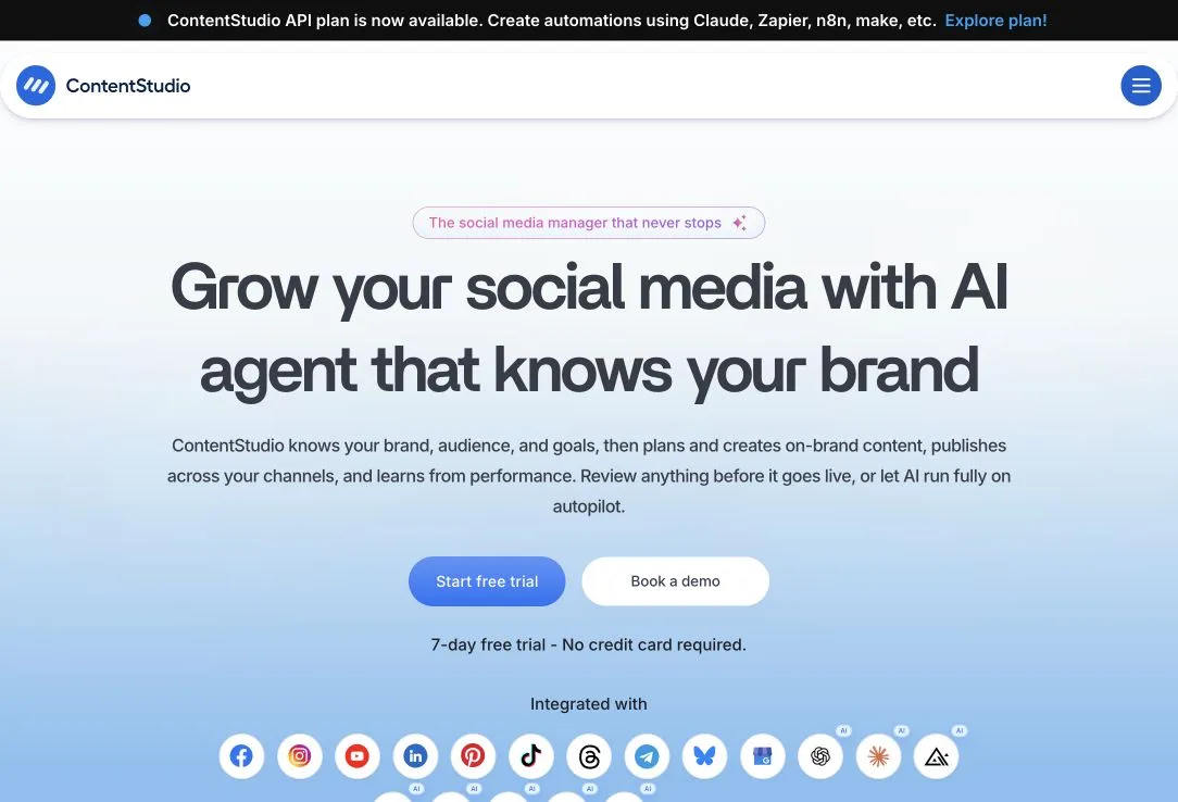 ContentStudio public landing page hero or marketplace listing