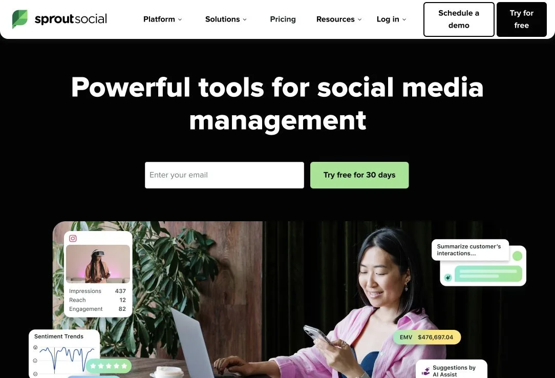 Sprout Social public landing page hero or marketplace listing